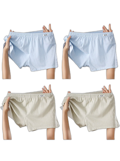 4 Pack Men's Pure Cotton Loose-Fit Antibacterial Home Sleep Boxer Shorts