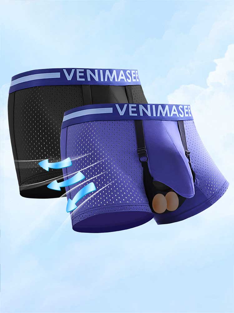 Men's Adjustable Scrotal Support Mesh Boxer Briefs