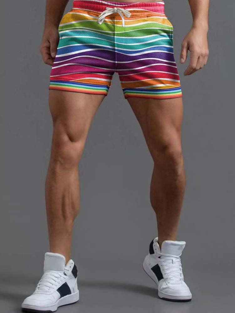 Men's Fashionable Rainbow Stripe Beach Shorts