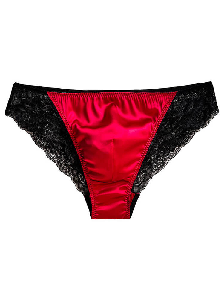 Men's Sexy Low-Rise Transparent Lace Silk Briefs