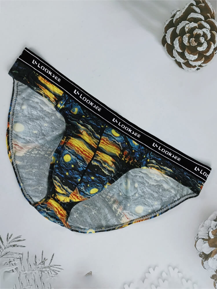 Men's Sexy Oil Painting Print Mid-Rise Briefs