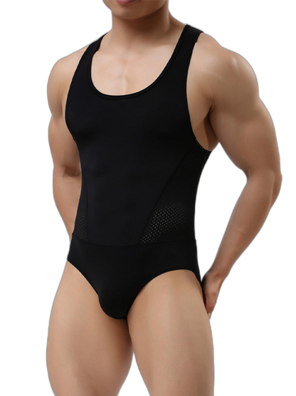 Mens Sexy Sheer Mesh Wrestling Bodysuit