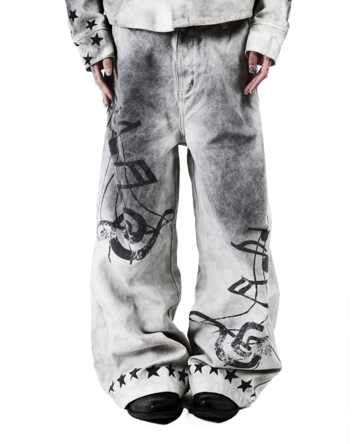 KIIKIO Y2K Music Note Star Wide-Leg Jeans