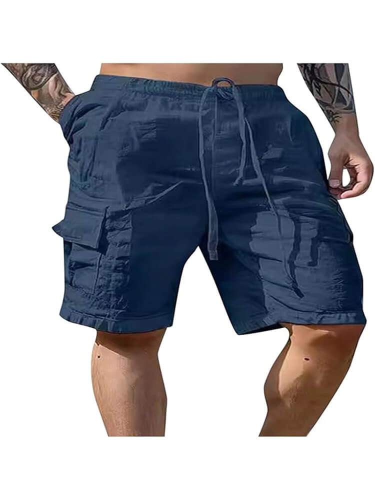 Men's Solid Drawstring Cotton Linen Cargo Shorts