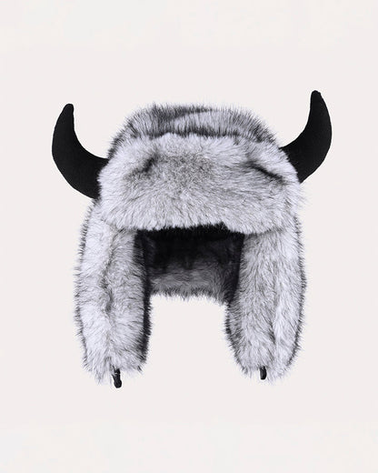 Horn Faux Mink Fur Trapper Hat