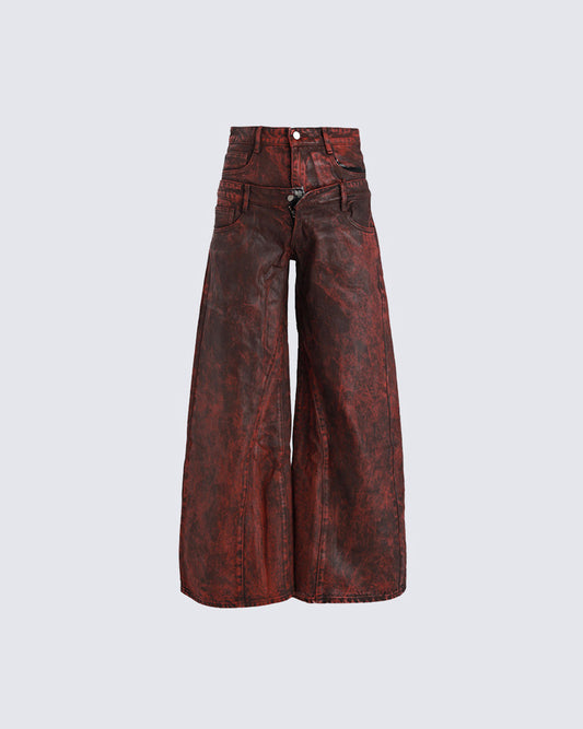 New Red Acid Wash Gothic Wide Leg Jeans