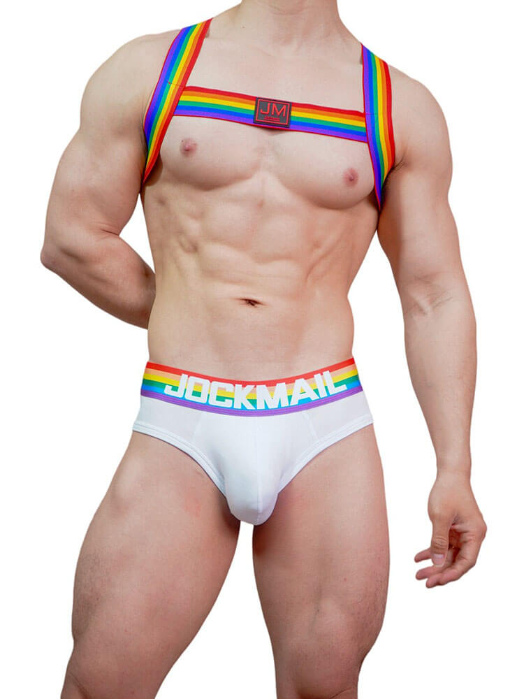 Men's Rainbow Elastic Cross Harness Briefs Set