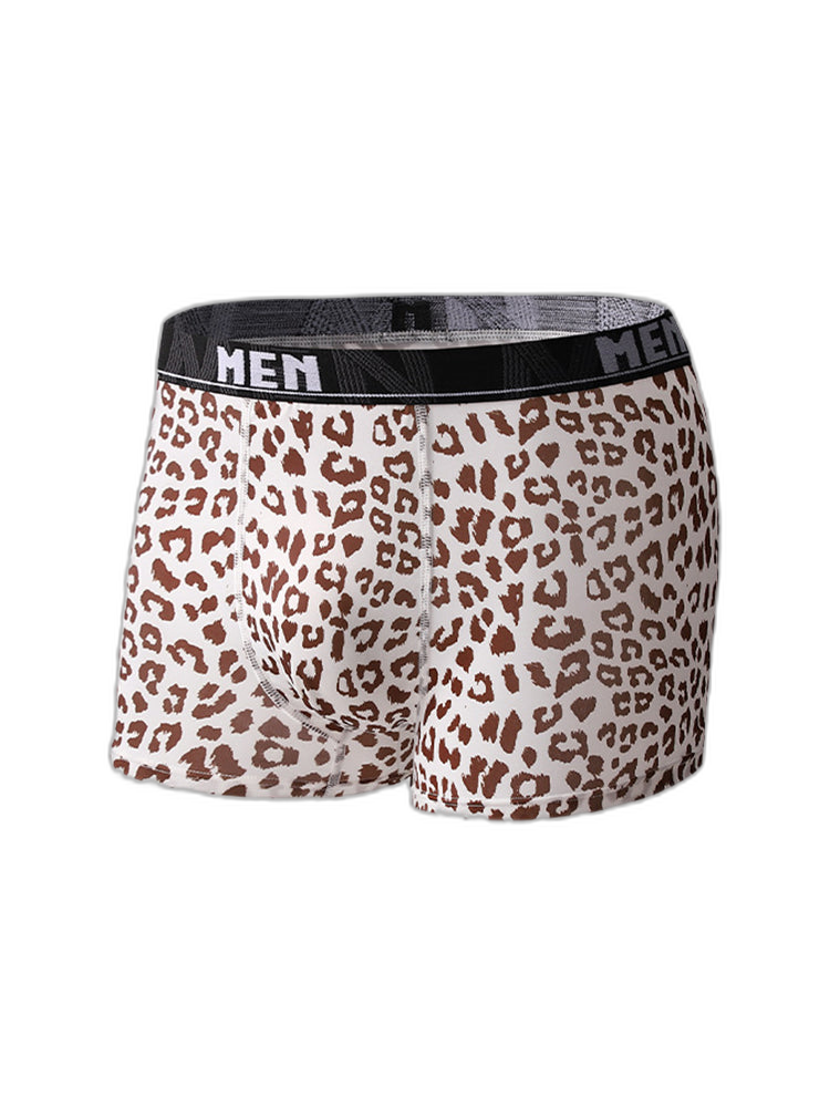 4-Pack Men's Leopard Print Mid-Rise Breathable Trunks