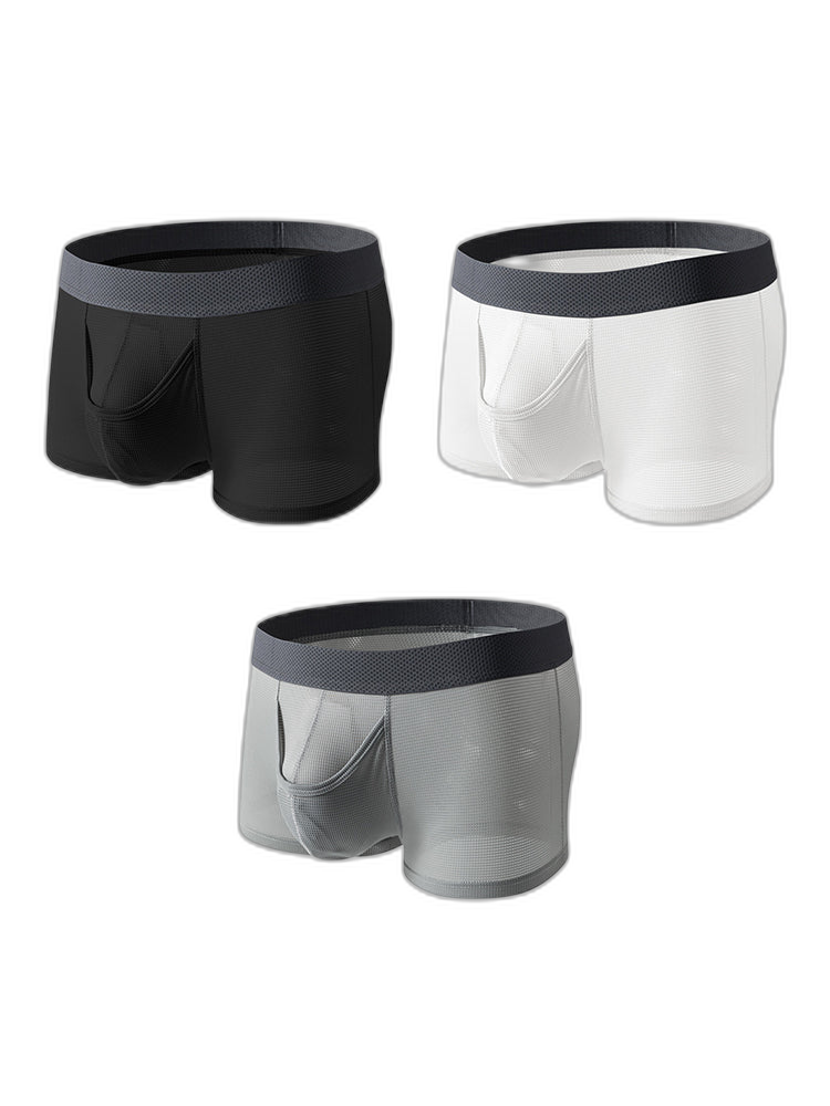 3 Pack Men's Ice Silk Front Split Pouch Breathable Mesh Cooling Comfort Trunks