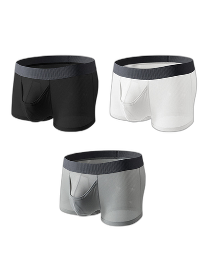 3 Pack Men's Ice Silk Front Split Pouch Breathable Mesh Cooling Comfort Trunks