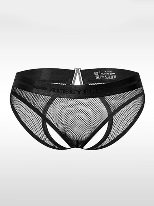 Men's Sexy Sheer Mesh Tank Top and Cutout Briefs