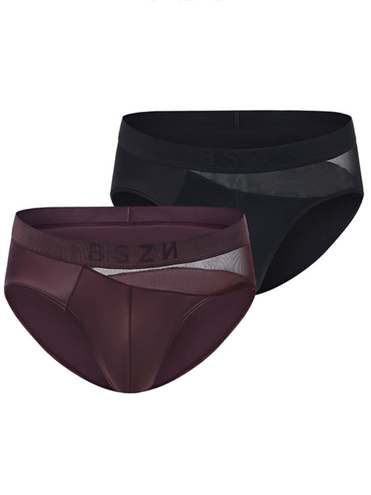 Men's Solid-Color Mesh Paneling Satin Briefs