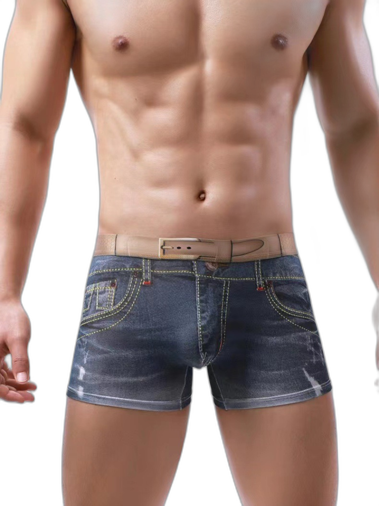 2 Pack Men's Denim Printed Cotton Boxer Briefs