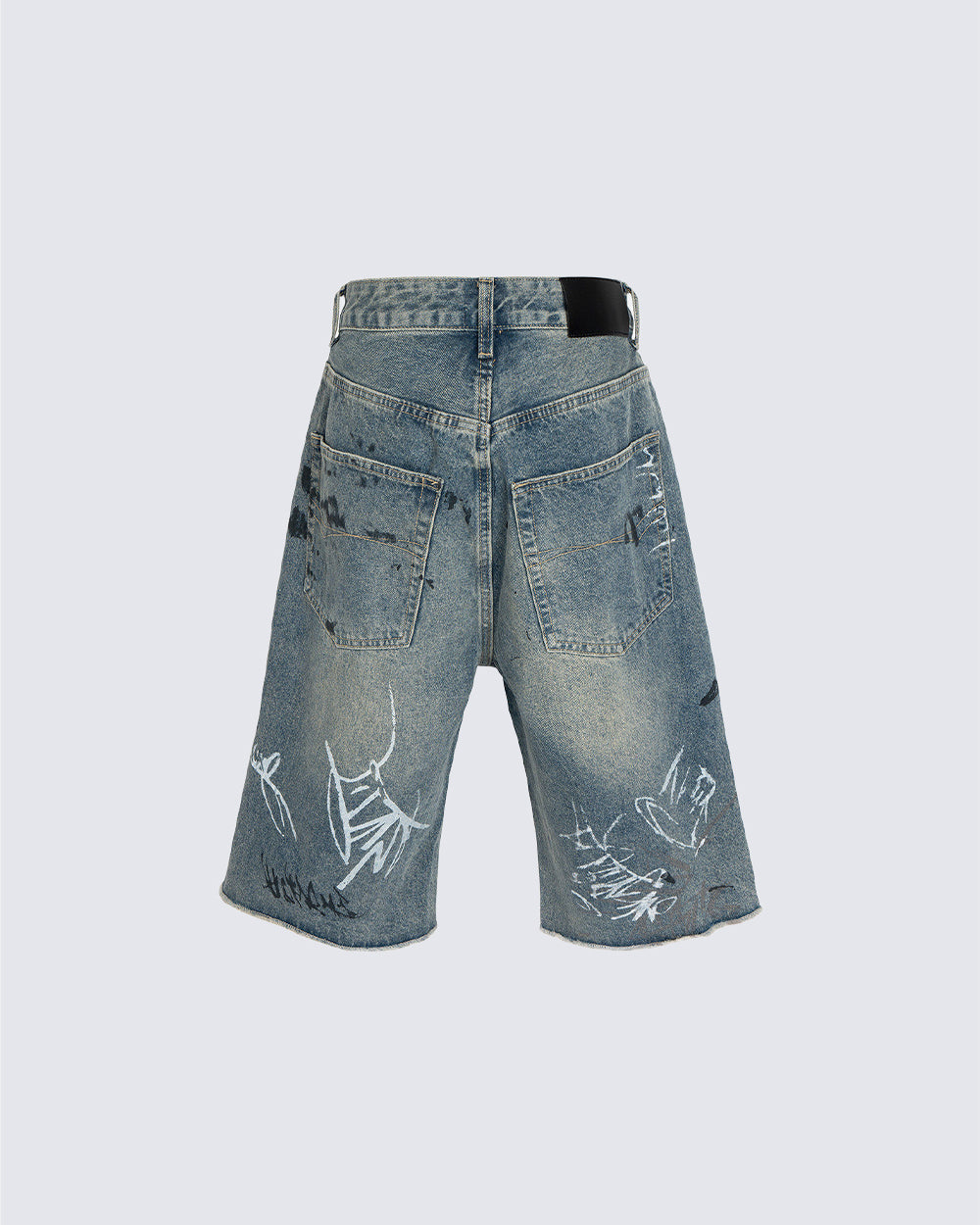 High Street New Graffiti Distressed Wide Denim Shorts