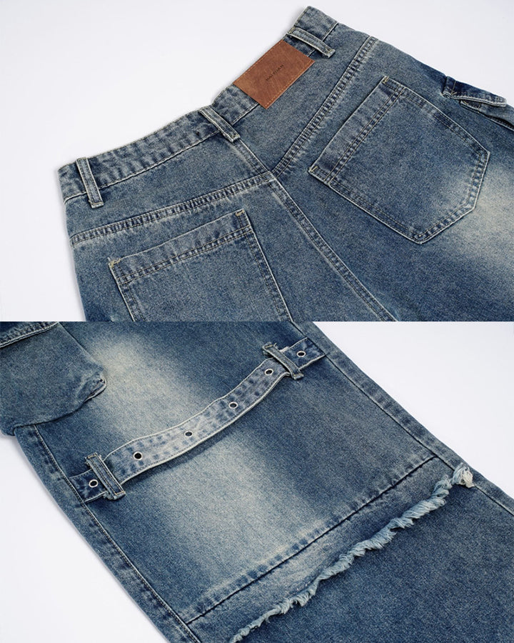 KIIKIO Utility Strappy Cargo Wide Denim Pants