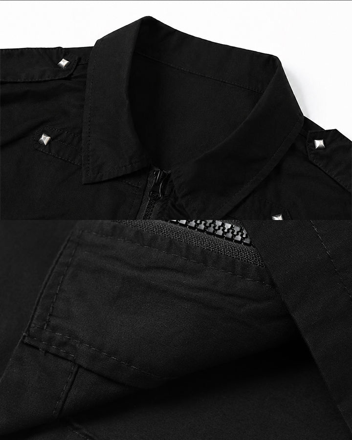 New Dark Gothic Rivet Zip Short Sleeve Shirt