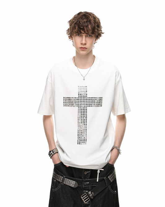 Vintage Cross Rhinestone Black Short Sleeve T-Shirt