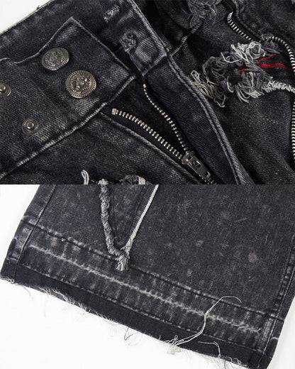 New Dark Washed Red Embroidery Flared Denim Jeans