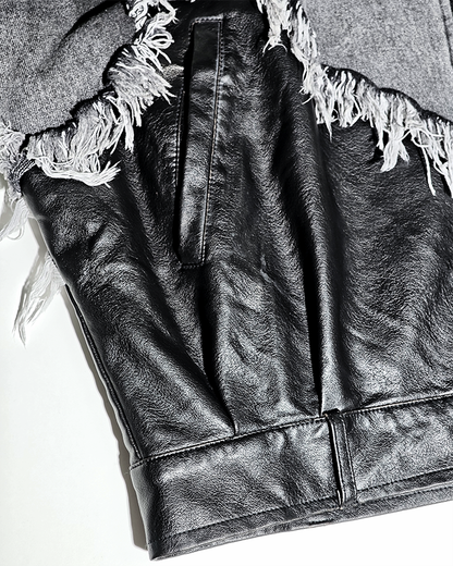 Deconstructed Layered Distressed Leather Jacket