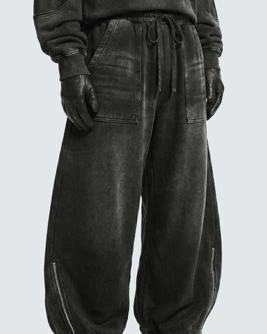 LOW SATURATION-Spring New Washed Zip Hem Sweatpants