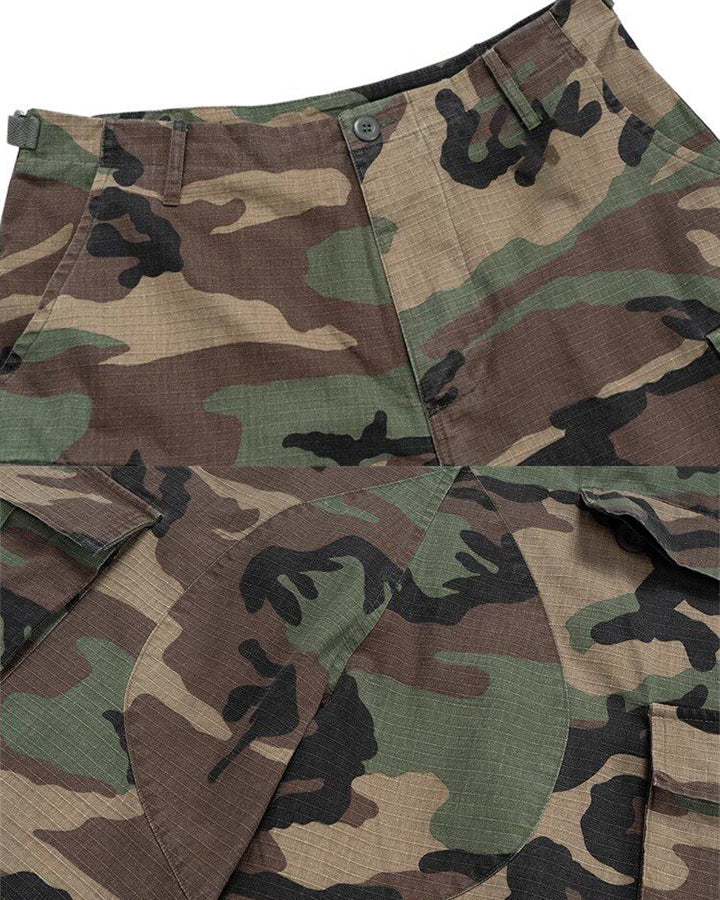KIIKIO Utility Camo Cargo Pocket Wide Knee Shorts