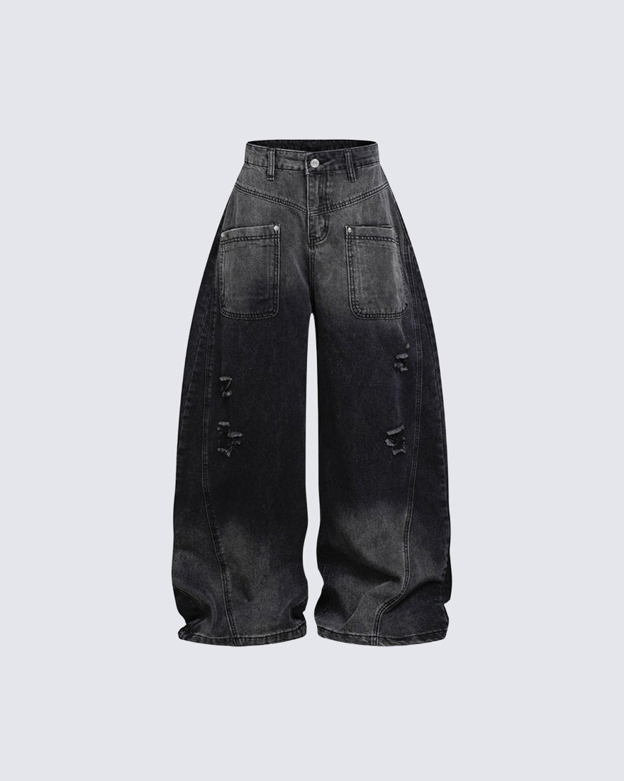 High Street Distressed Oversized Dragging Dad Denim Pants