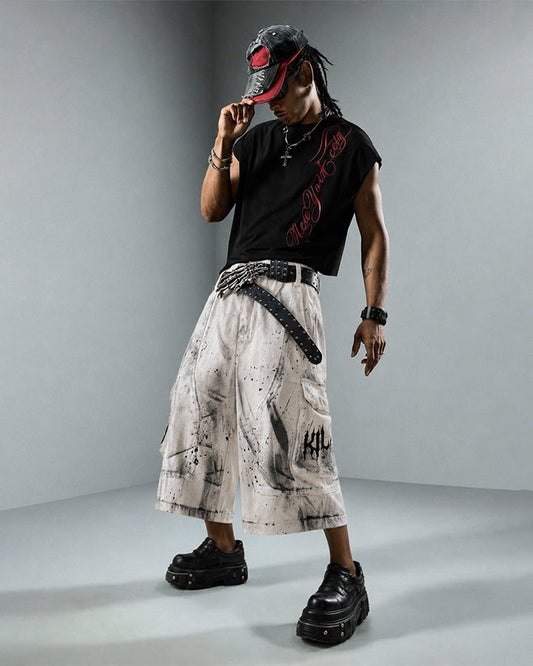 New Gothic Grunge Paint Splatter Utility Knee-Length Shorts
