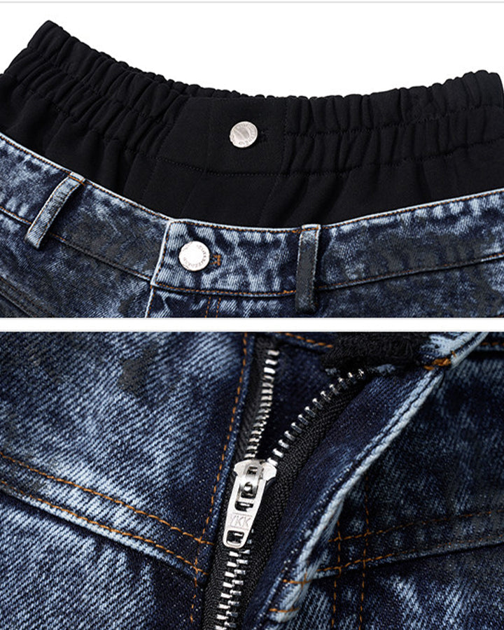 New Dirty-Washed Distressed Men’s Denim Mid Shorts