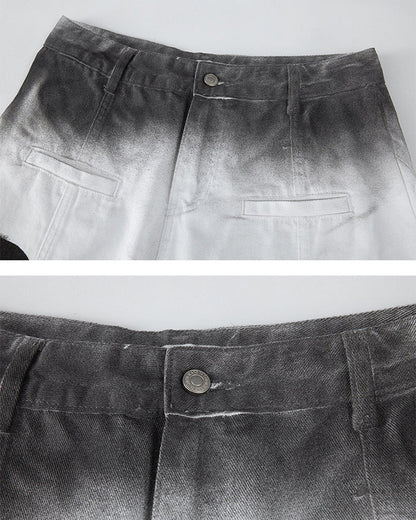 Gradient Number Graphic Wide Leg Denim Pants