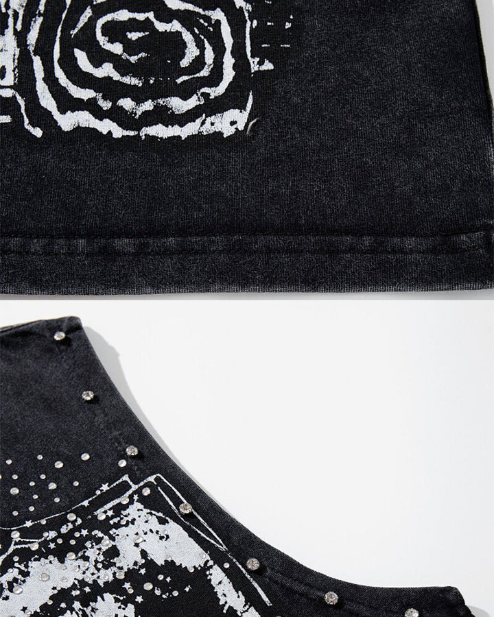 Grunge Studded Washed New Graphic Sleeveless Tank Top
