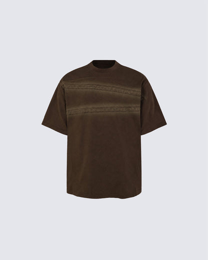 New Dark Gothic Lace Stripe Washed Boxy Tee