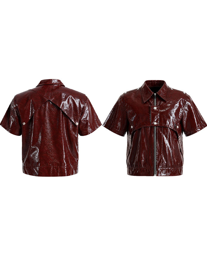 KIIKIO Gothic Glossy PU Cropped Zipper Shirt