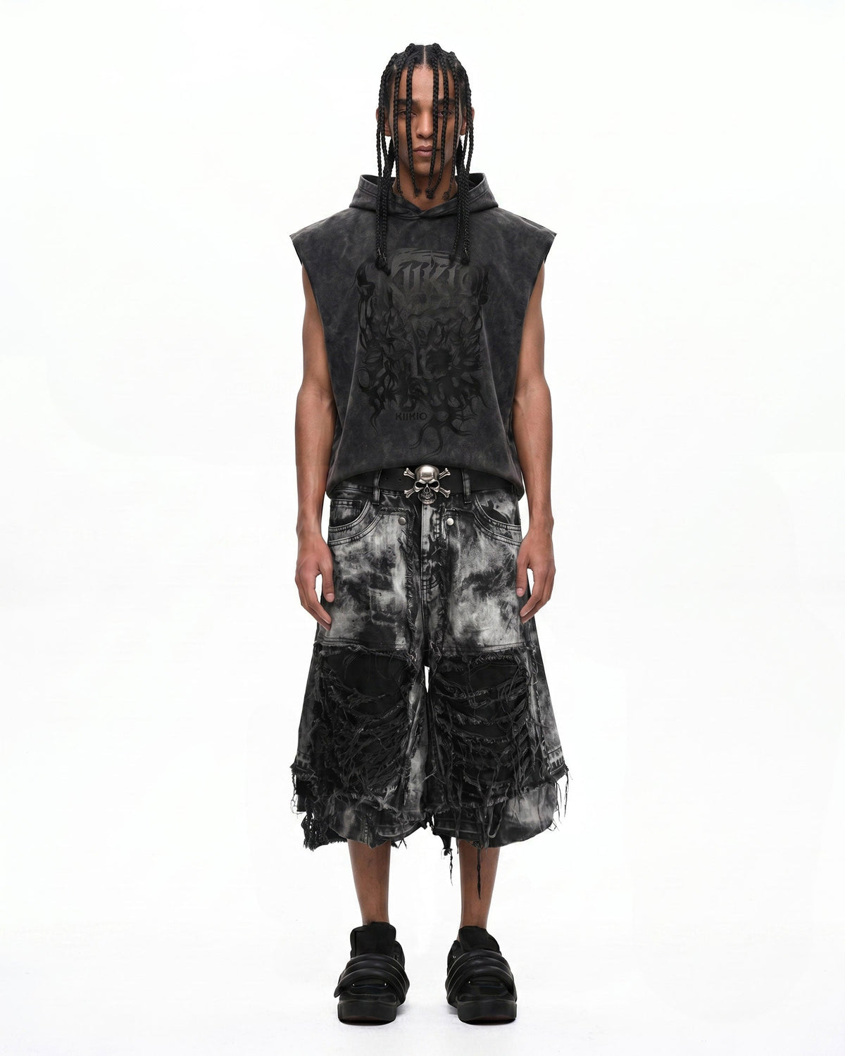 New Raw Hem Ripped Black Jean Shorts
