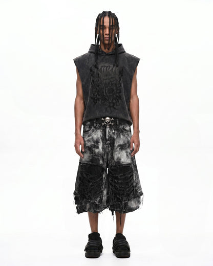 New Raw Hem Ripped Black Jean Shorts
