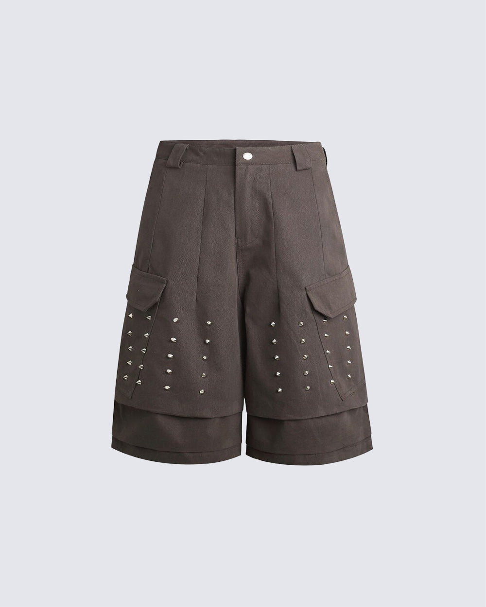 New Gothic Rivet Utility Layered Wide Shorts