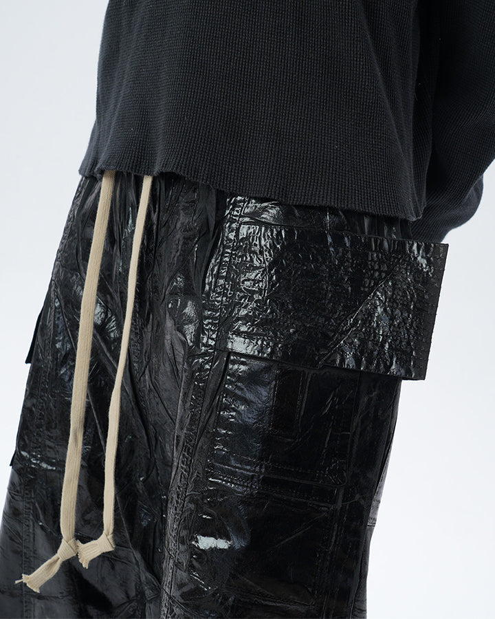 New Glossy Coated Gothic Cargo Denim Shorts