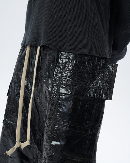 New Glossy Coated Gothic Cargo Denim Shorts