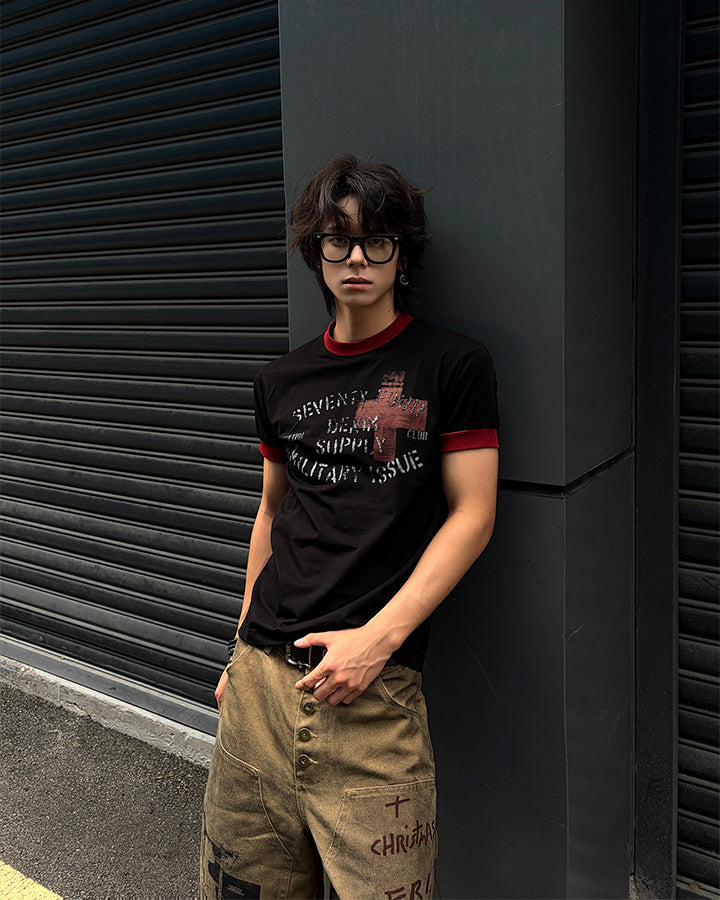 KIIKIO Vintage Contrast-Trim Graphic Tee