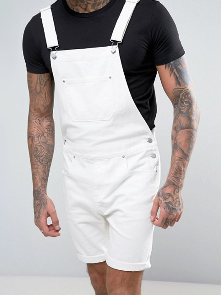 Retro Men's Denim White One-Piece Overalls Romper