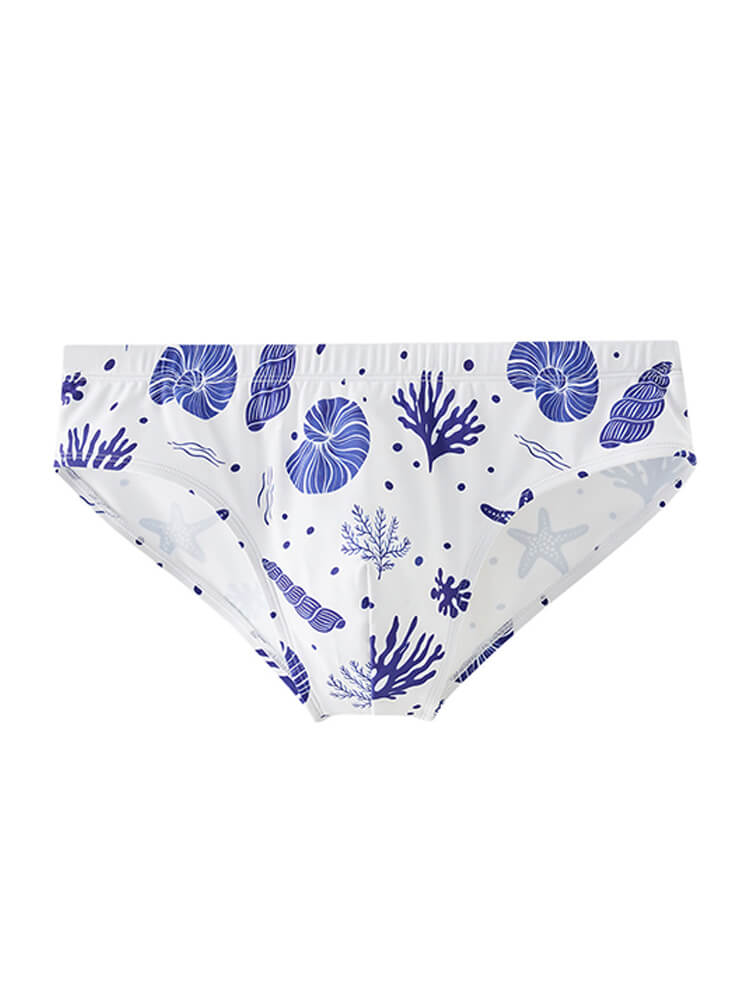 Men's Seashell Ocean Print Resort Swim Briefs