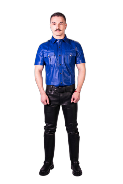 Prowler RED Leather Slim Fit Police Shirt Blue