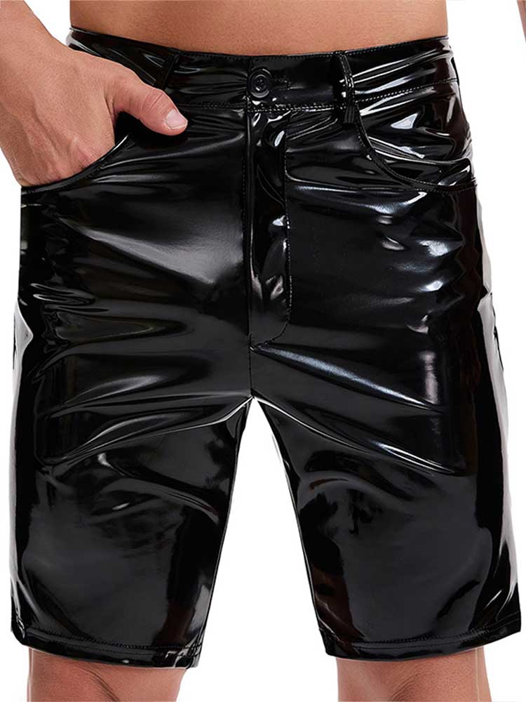Men's PVC Glossy PU Leather Casual Shorts
