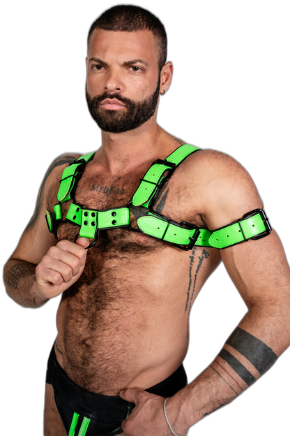 ruff GEAR Bold Leather Bulldog Harness Neon Green