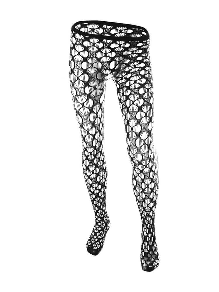 Men's Hollow Jacquard Elastic Fishnet Stockings
