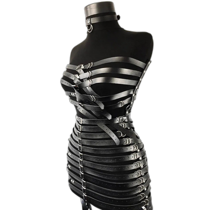 Seductive Black Bondage Harness Corset Dress