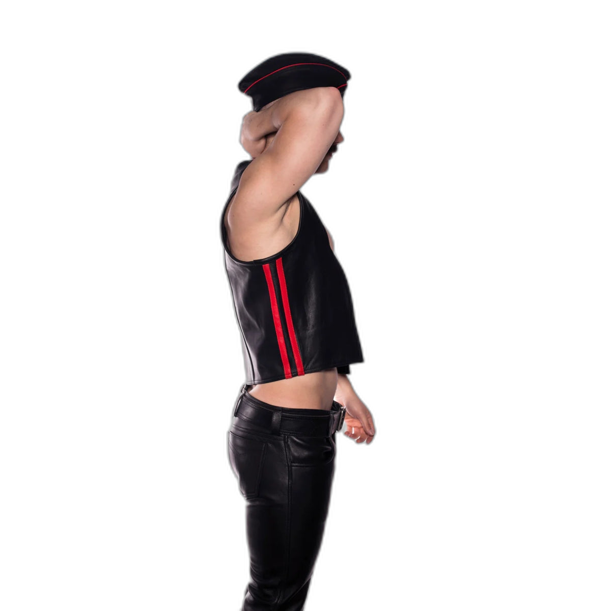 Prowler RED Leather Waistcoat Black Red