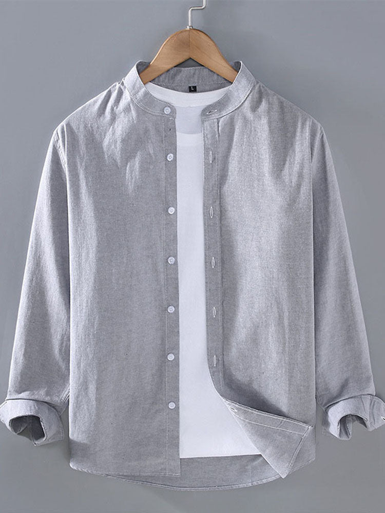 Men's Solid Long Sleeve Henley Collar Linen Shirt