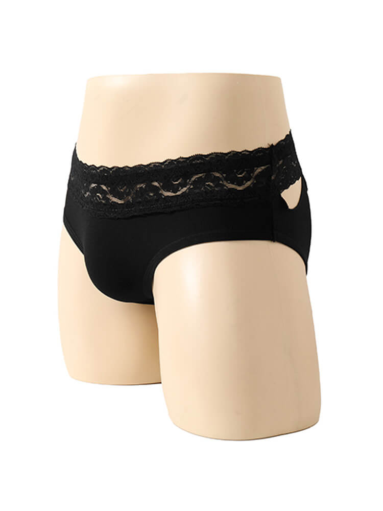 Men's Lace Trim Sheer Sexy Solid Color Briefs