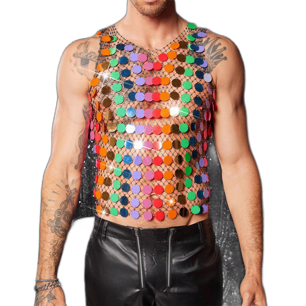 Rainbow Spectrum Sequin Mesh Tank