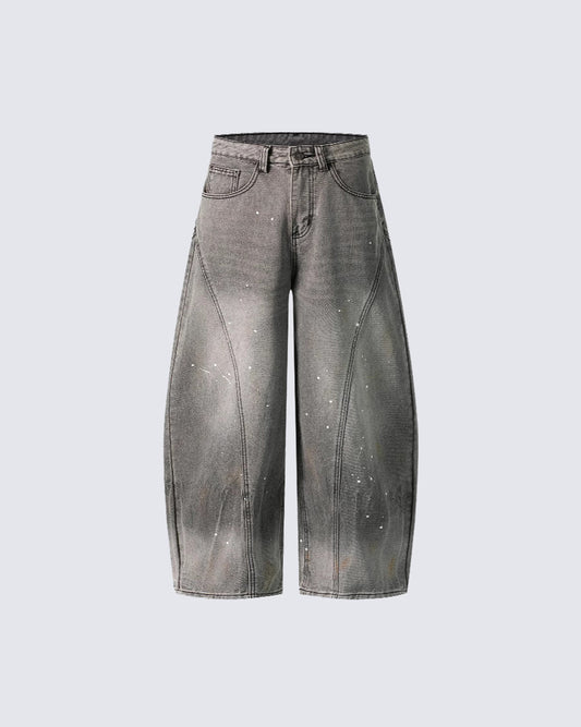 Vintage Paint Splatter Wide-Leg Jeans